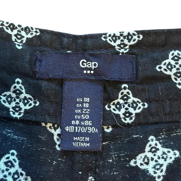 Gap Women's Black Print Chino Shorts Linen blend drawstring and pockets size 18 - Picture 4 of 6